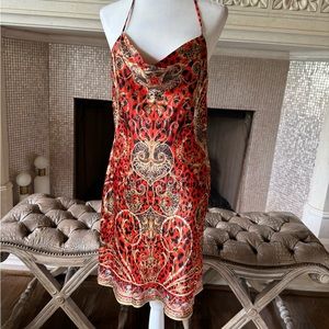 Silky orange and gold cheetah print dress